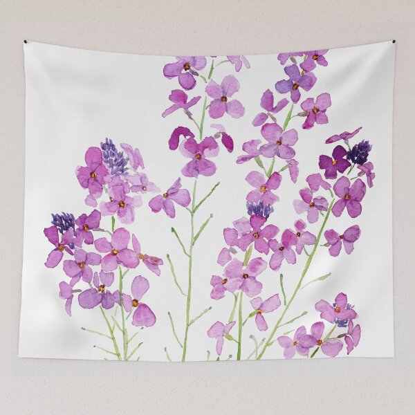 Item preview, magenta wallflowers erysimum Bowles mauve hand painted watercolor designed and sold by ColorandColor.