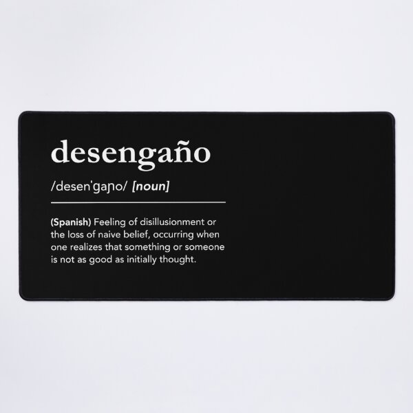 Item preview, Desengaño dictionary spanish word definition, white minimalist typography designed and sold by lagunaklein.