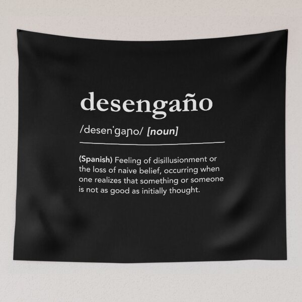 Item preview, Desengaño dictionary spanish word definition, white minimalist typography designed and sold by lagunaklein.