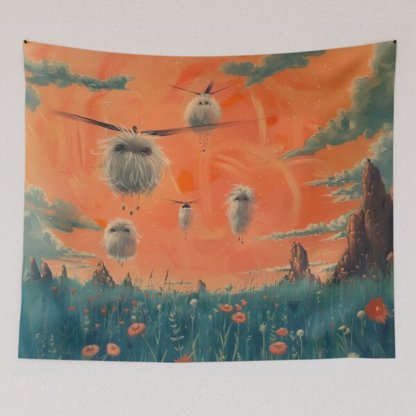 Item preview, Helicopter pompoms over blue field designed and sold by Rebelka.