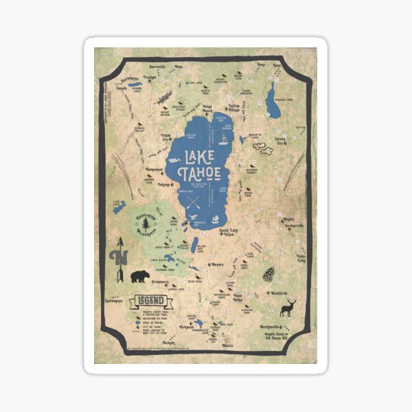 Faux Vintage Map of the Lake Tahoe Region Sticker