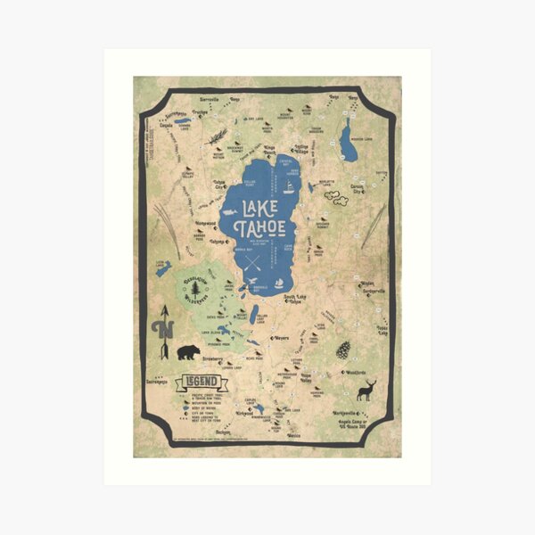 Faux Vintage Map of the Lake Tahoe Region Art Print