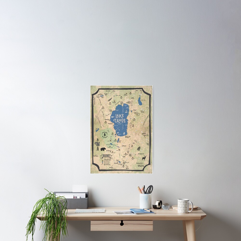 Faux Vintage Map of the Lake Tahoe Region Poster
