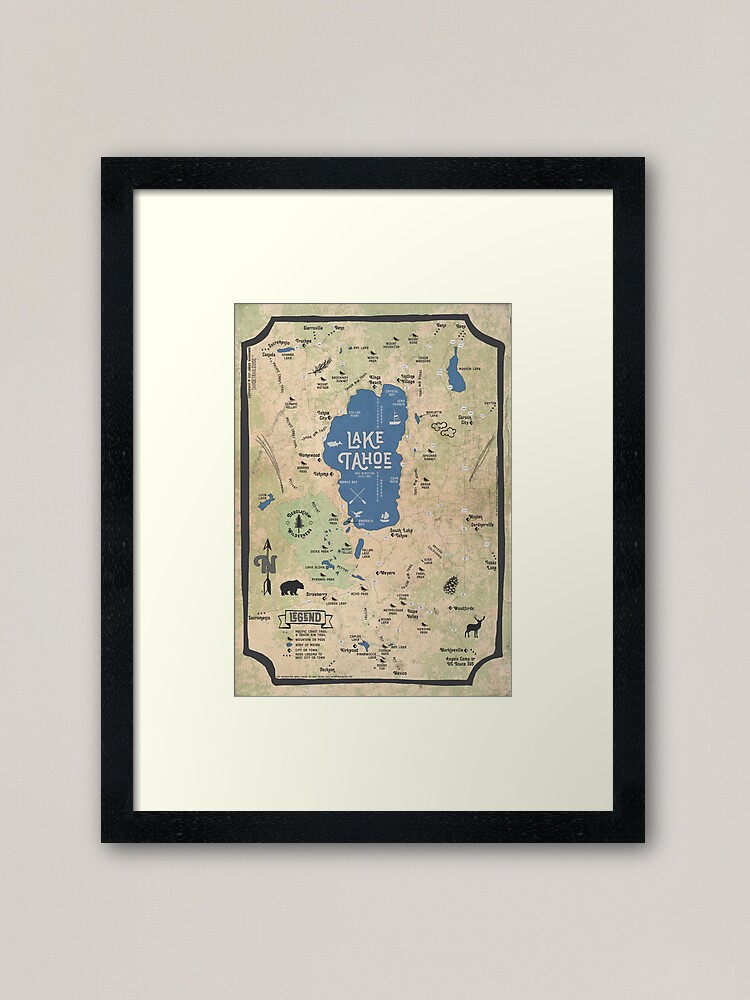 Alternate view of Faux Vintage Map of the Lake Tahoe Region Framed Art Print