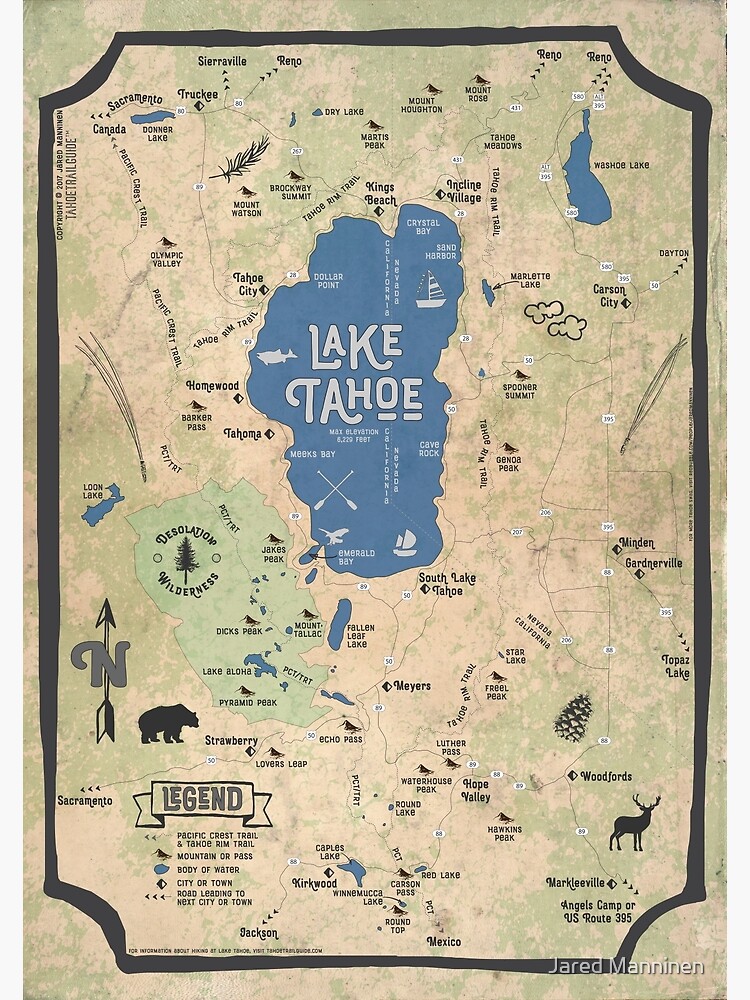 Faux Vintage Map of the Lake Tahoe Region by JaredManninen