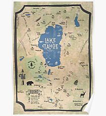 Faux Vintage Map of the Lake Tahoe Region Poster