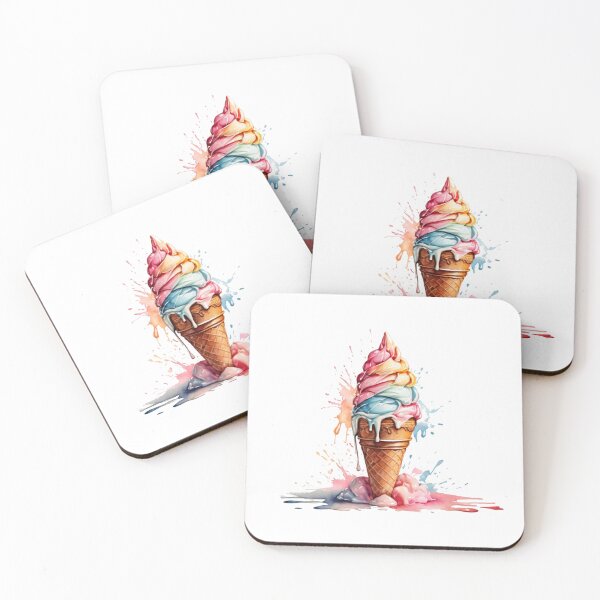 Item preview, a colorful soft ice cream as a watercolor - white background designed and sold by Rose Design & Photos.