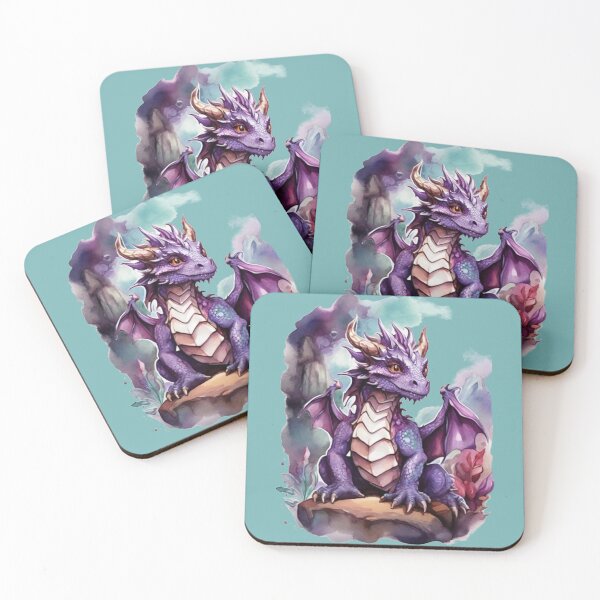 Item preview, a friendly purple dragon on a stone-mint background designed and sold by Rose Design & Photos.