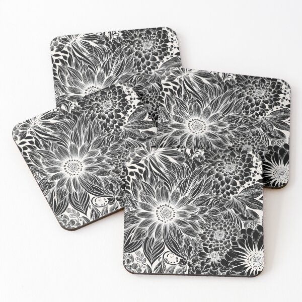 Item preview, Flowers Abstract Pattern Monochrome Inverse Black and White Ink Pen designed and sold by ShaViArt.