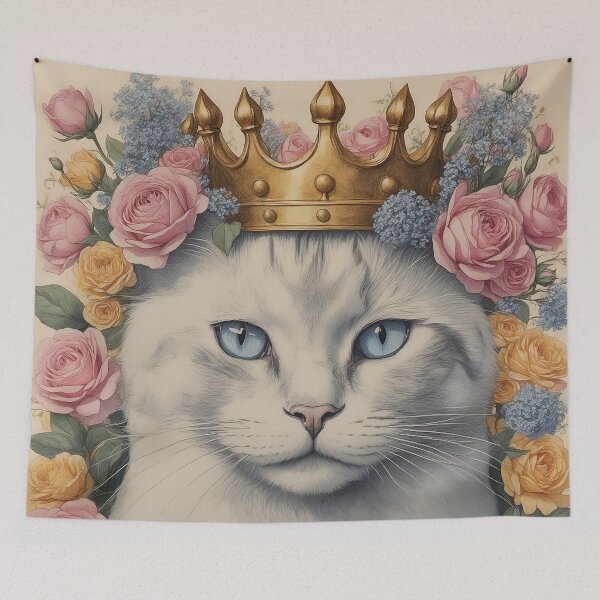 Item preview, Crowned cat surrounded of flowers designed and sold by CreativPurpose.