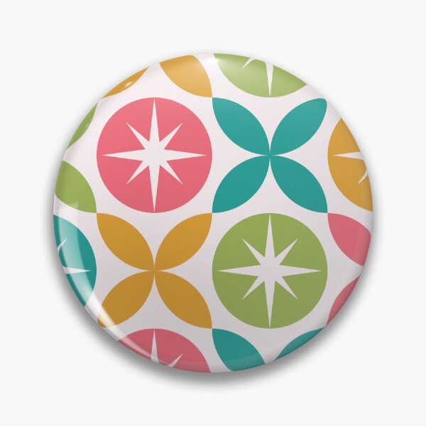 Item preview, Mid Century starbursts on circles with geometric shapes in orange, pink, green and teal designed and sold by Yasminepatterns .