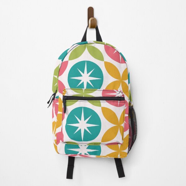 Item preview, Mid Century starbursts on circles with geometric shapes in orange, pink, green and teal designed and sold by Yasminepatterns .