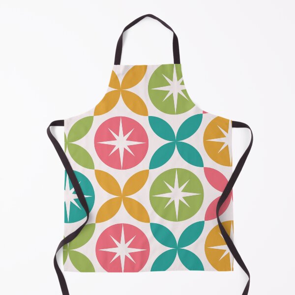 Item preview, Mid Century starbursts on circles with geometric shapes in orange, pink, green and teal designed and sold by Yasminepatterns .