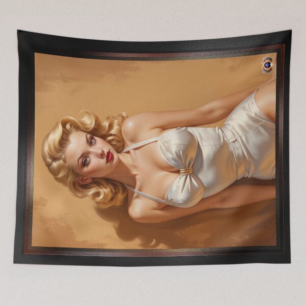 Item preview, The Love Of White Silk Pin Up Girl Gorgeous AI Concept Art Portrait by Xzendor7 designed and sold by Xzendor7 Digital Art Creations.