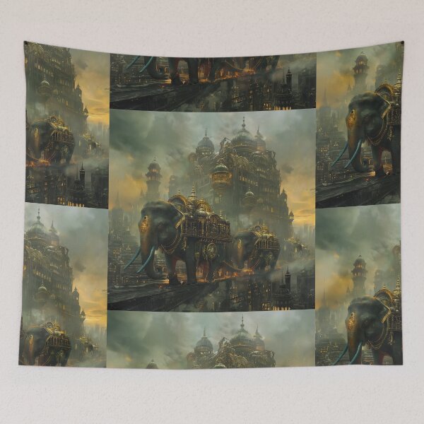 Item preview, Hindu Elephant Caravan in Dieselpunk City  designed and sold by deepglitchart.