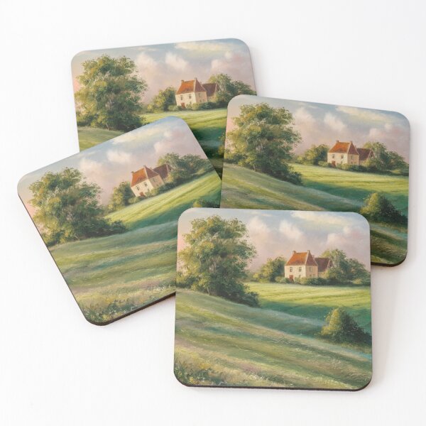 Item preview, Serene French Countryside Oil Painting | Idyllic Farmhouse Landscape Art designed and sold by CARRAANN.