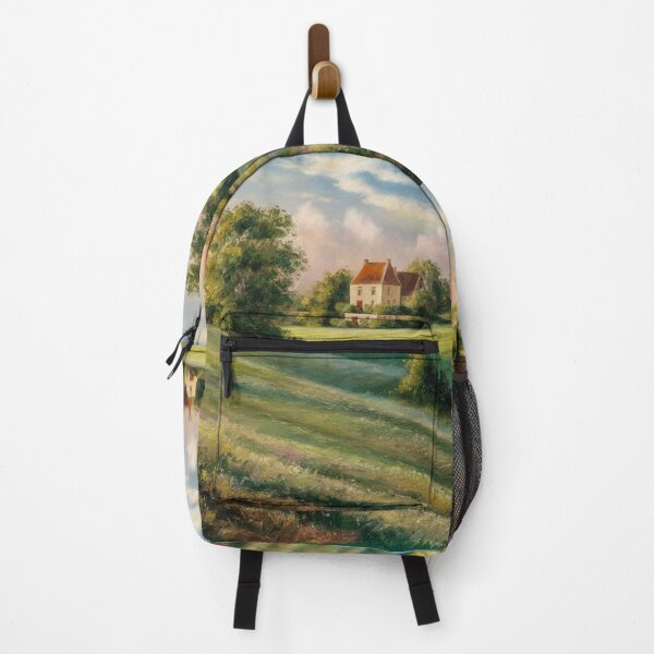 Item preview, Serene French Countryside Oil Painting | Idyllic Farmhouse Landscape Art designed and sold by CARRAANN.