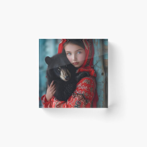 Artikelvorschau, Girl in traditional attire holding a bear cub entworfen und verkauft von Artessie.
