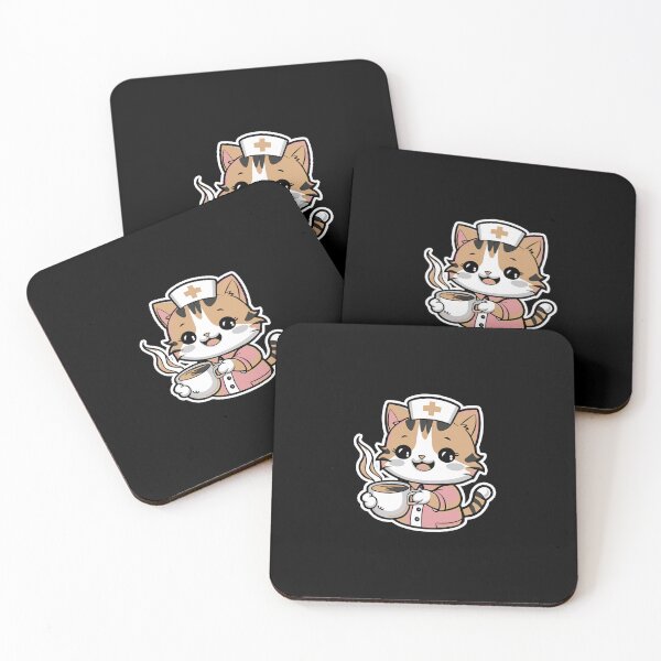 Item preview, Cat nurse with coffee cute anime kawaii nursing scrubs designed and sold by w1ckerman.