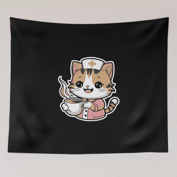Item preview, Cat nurse with coffee cute anime kawaii nursing scrubs designed and sold by w1ckerman.