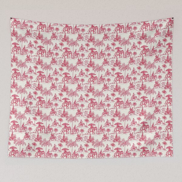 Item preview, Indian block print with elephants, red and cream colour designed and sold by SmarterThingz.
