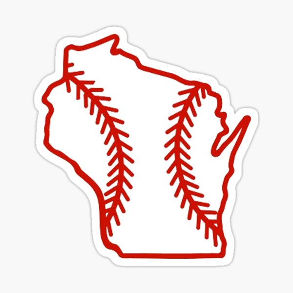 Vista previa del artículo con la obra «Puntada de béisbol del esquema del estado de Wisconsin», diseñado y vendido por US States Merch.