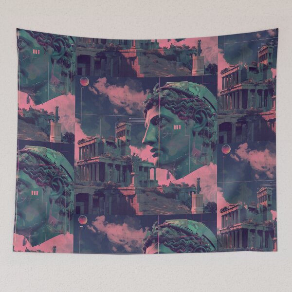 Item preview, Greek Statue against ruins in Vaporwave Aesthetic designed and sold by deepglitchart.
