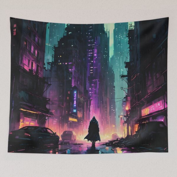 Item preview, Neon Purple Cyberpunk Cityscape designed and sold by ByteyCreatives.