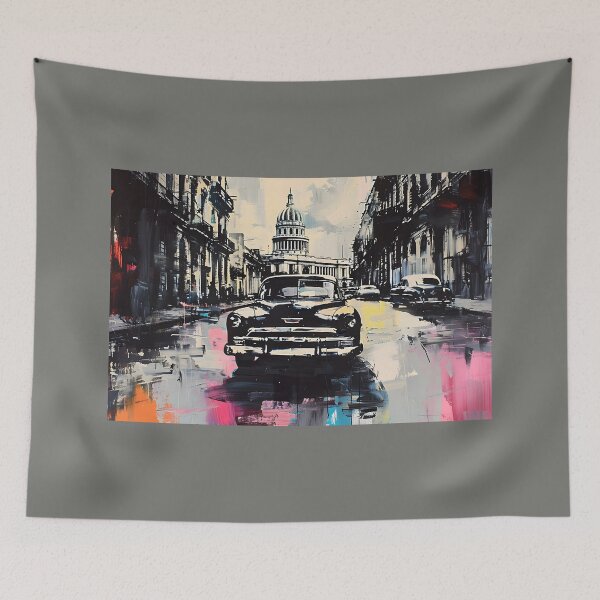 Item preview, Dynamic Havana - Classic Cars and Iconic Domed Building in Vibrant Street Scene designed and sold by OlfactoART Studio.