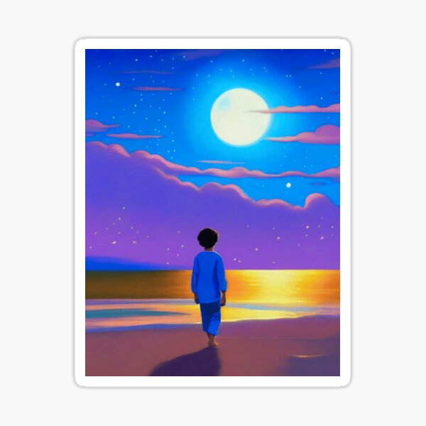 Item preview, Boy on the Beach, Gazing at the Moon designed and sold by Marymarice.