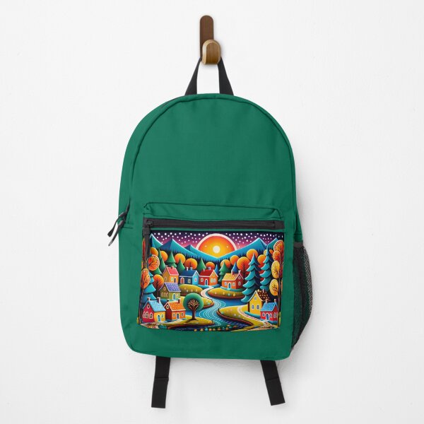 Item preview, Autumn Sunset in My Small Town and Its Enchanted Forest - Naive Art designed and sold by Second Draft Visuals.
