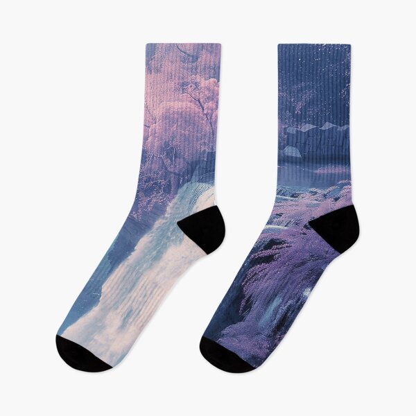 Item preview, blue waterfall celestial falls pink trees pink flowers designed and sold by Szkicerka.