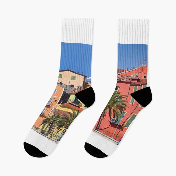 Item preview,  Old Colorful buildings and palm trees in Menton summer season designed and sold by goceris.
