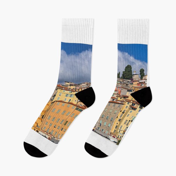 Item preview, Colorful buildings and church tower in Menton France summer season designed and sold by goceris.