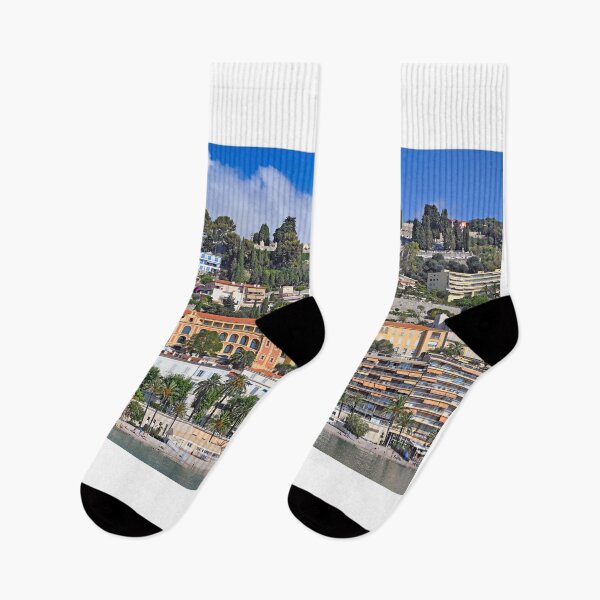 Item preview, Beach and hills with old buildings in Menton France designed and sold by goceris.