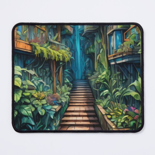 Item preview, Urban Jungle: Pathway Between Green Buildings designed and sold by Slick-Waffles.