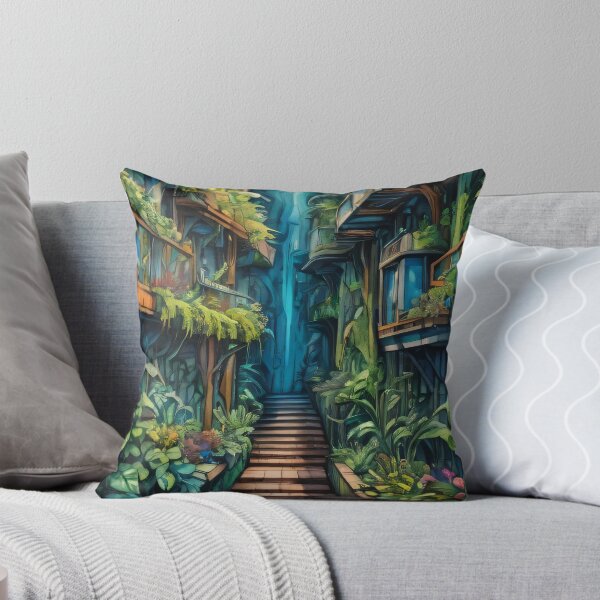 Item preview, Urban Jungle: Pathway Between Green Buildings designed and sold by Slick-Waffles.