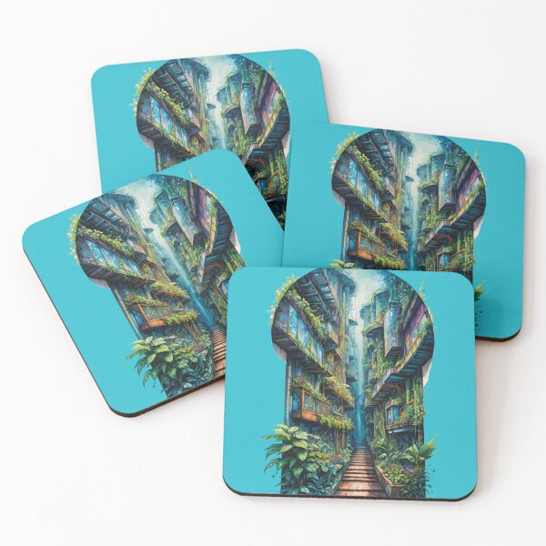 Item preview, Urban Jungle: Pathway Between Green Buildings designed and sold by Slick-Waffles.