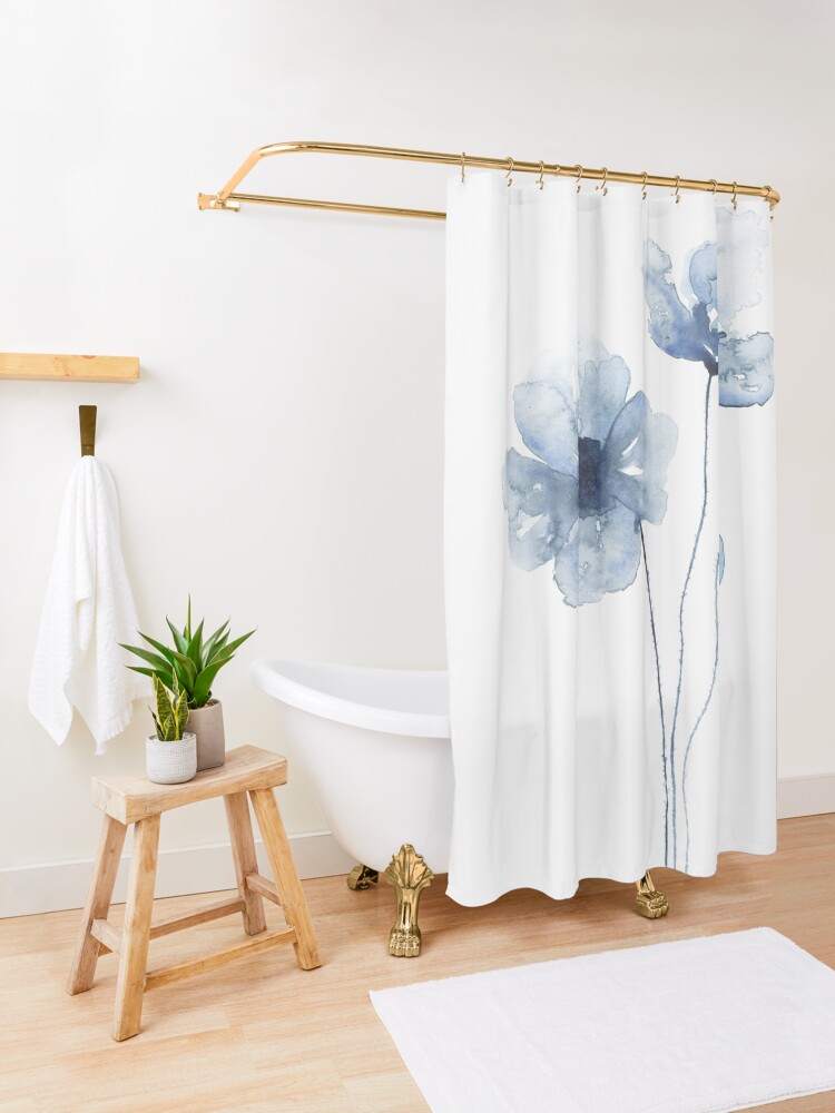Alternate view of Blue Watercolor Poppies Shower Curtain