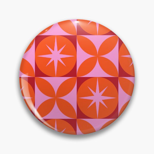 Item preview, Mid Century Pink Starbursts on Orange circles with geometric shapes Pattern  designed and sold by Yasminepatterns .