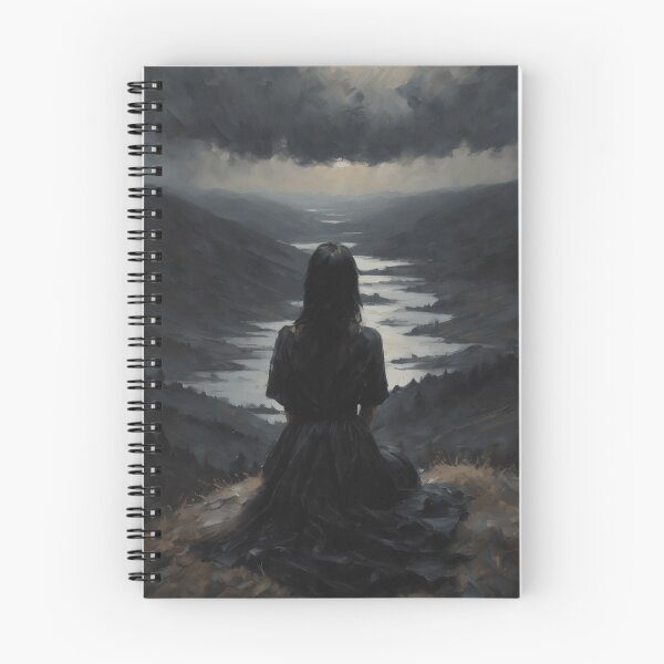 Item preview, Solitude - Dark Aesthetic Moody Art of a Woman Watching the Horizon Contemplating Alone at Night | Altar Wall Decor Vintage Oil Painting in HD designed and sold by Arwen-Art.