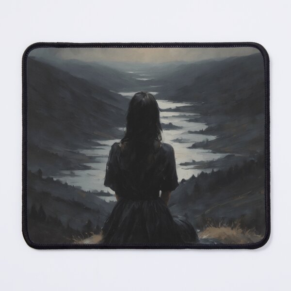Item preview, Solitude - Dark Aesthetic Moody Art of a Woman Watching the Horizon Contemplating Alone at Night | Altar Wall Decor Vintage Oil Painting in HD designed and sold by Arwen-Art.