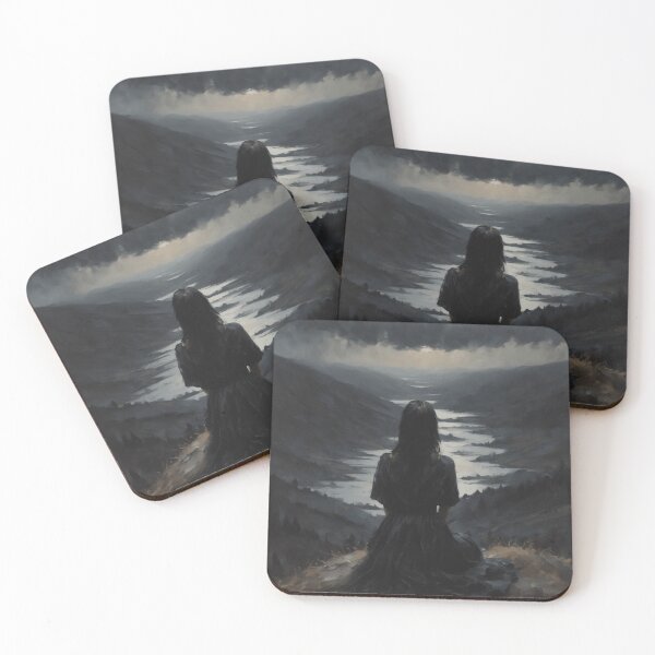 Item preview, Solitude - Dark Aesthetic Moody Art of a Woman Watching the Horizon Contemplating Alone at Night | Altar Wall Decor Vintage Oil Painting in HD designed and sold by Arwen-Art.