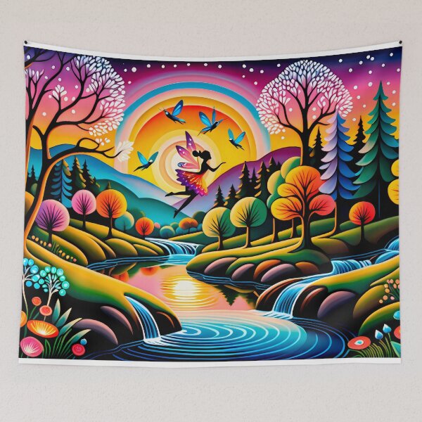 Item preview, A Fairy and Butterflies in the Enchanted Forest Realm - Naive Art designed and sold by Second Draft Visuals.