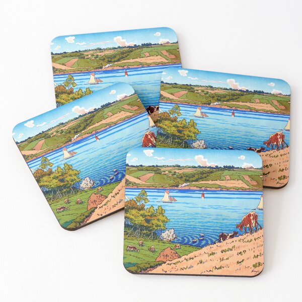 Item preview, Brittany Kermarie Meadow Bay Sailing Cows 1912 Henri Riviere designed and sold by RocketshipRetro.