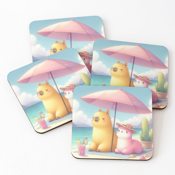 Item preview, capybara and llama on the beach designed and sold by m-litomirskaya.