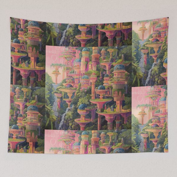 Item preview, Hanging Gardens of Babylon Reimagined in Vaporwave Tones designed and sold by deepglitchart.