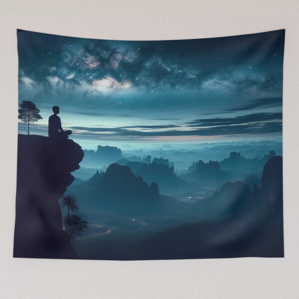 Item preview, Meditative Mountain A Solitary Gaze Under Starry Skies designed and sold by ArtComixHaven.