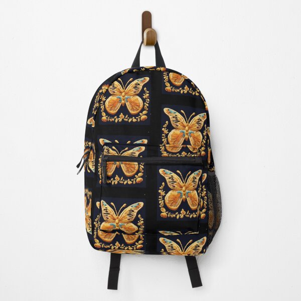 Item preview, Elegant Hand-Embroidered Golden Butterfly on Black Background designed and sold by branaghbel.
