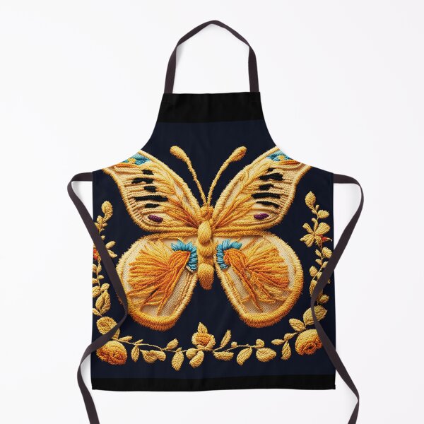 Item preview, Elegant Hand-Embroidered Golden Butterfly on Black Background designed and sold by branaghbel.